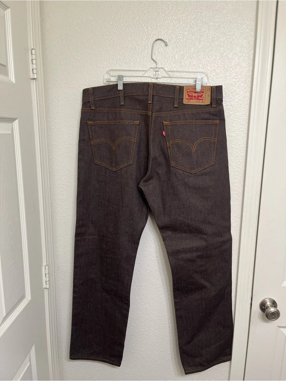 Levi’s 501 Men’s Jeans 38x30 Straight Leg Button Fly Dark Brown Denim